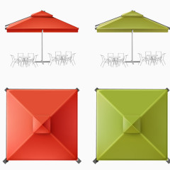 两款高清逼真手绘红色绿色方形太阳伞