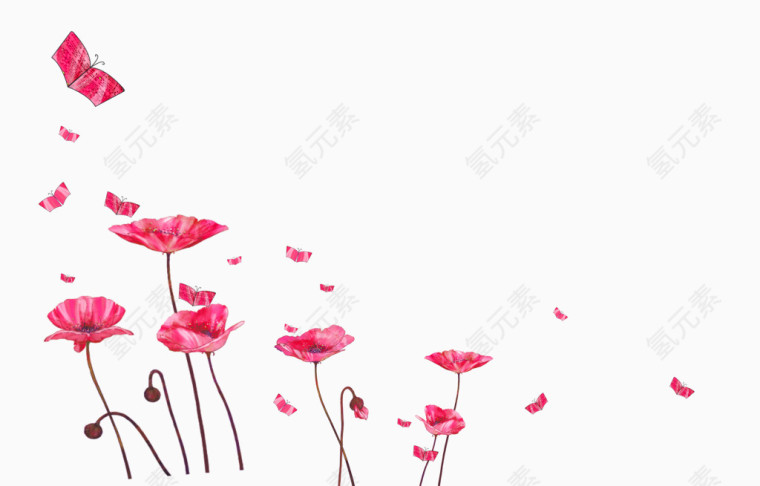 红色手绘花 