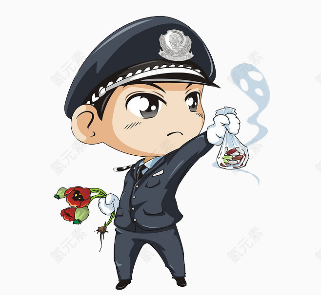 手拿罂粟花的警察
