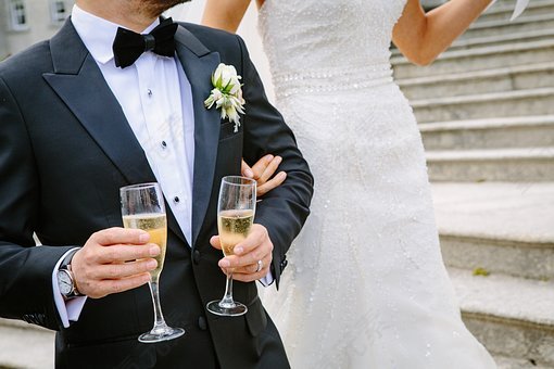 新娘,仪式,香槟,优雅,正式,马夫,爱,男子,人,婚礼,女子,无比的眼