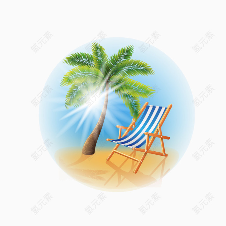 卡通阳光沙滩椰子树