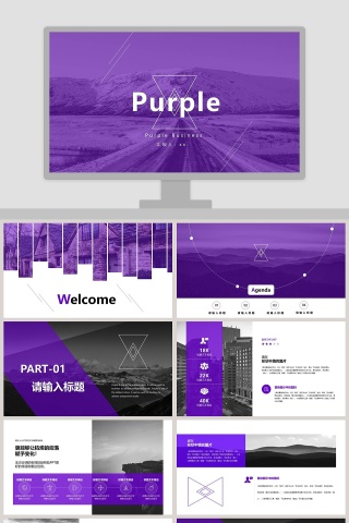 purple紫色梦幻风格工作总结ppt模板