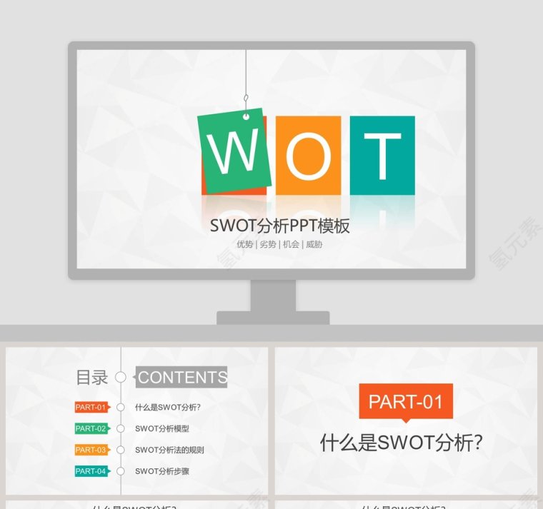 彩色简洁实用SWOT分析报告PPT模板第1张