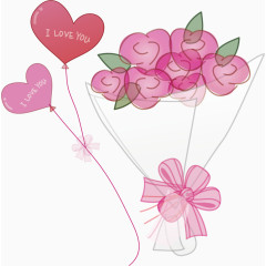心形气球玫瑰花束简易画装饰元素