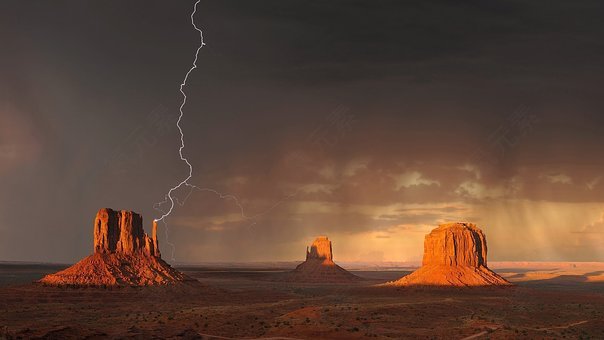 纪念碑山谷,闪电,风暴,天气,云,砂岩,图比尤茨,亚利桑那州,沙漠,景