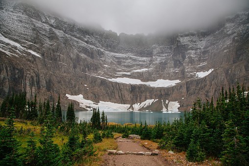 山下湖,湖,景观,山,有雾,加拿大,荒野,免費的照片,免费图片