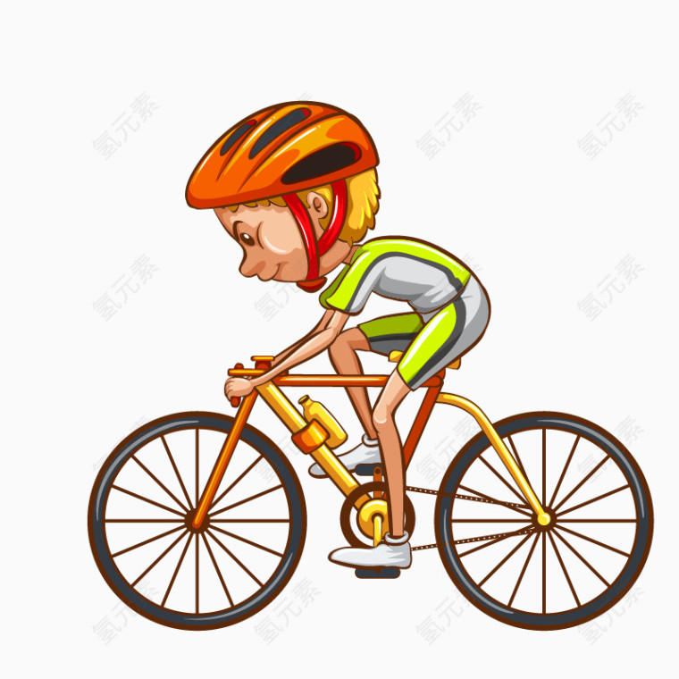 卡通手绘绿色衣服自行车男骑手