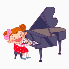 卡通手绘弹钢琴的小女孩png图片