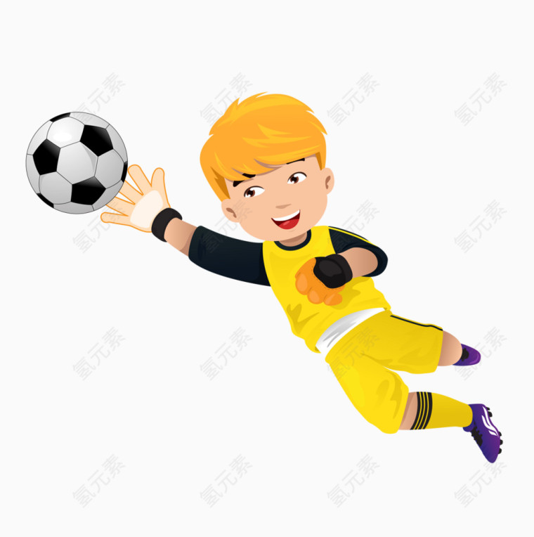 卡通手挡足球的小男孩