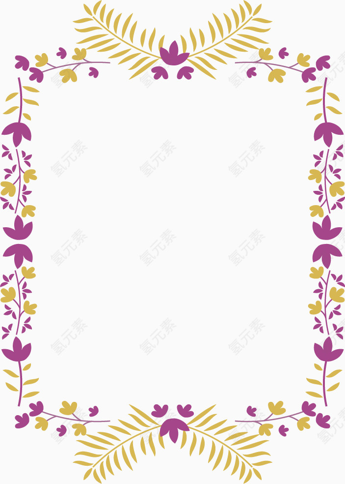 紫色花叶小清新矩形边框