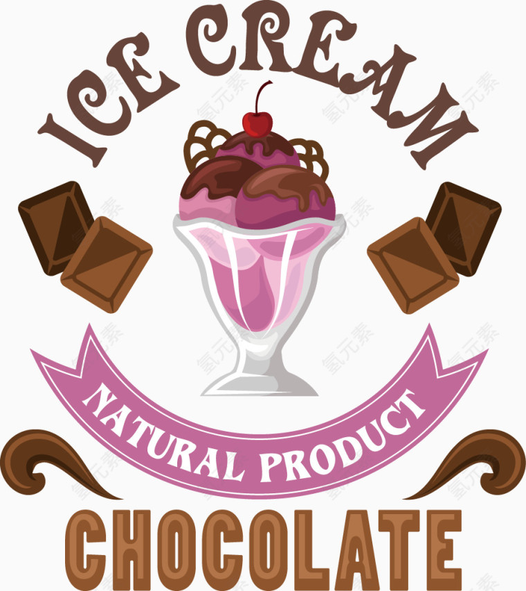 冰淇淋杯蛋糕巧克力矢量图
