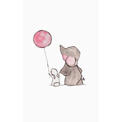 小象与小兔子玩气球