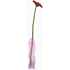浅紫色塑料花瓶红花