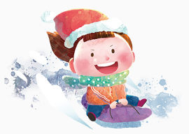 卡通手绘冬天儿童滑雪