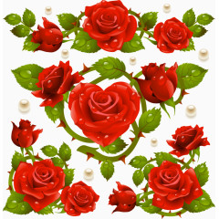 红玫瑰花朵元素合集