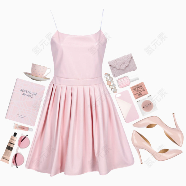 粉色吊带连衣裙和鞋子