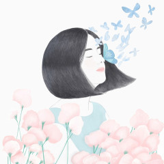 手绘少女和鲜花