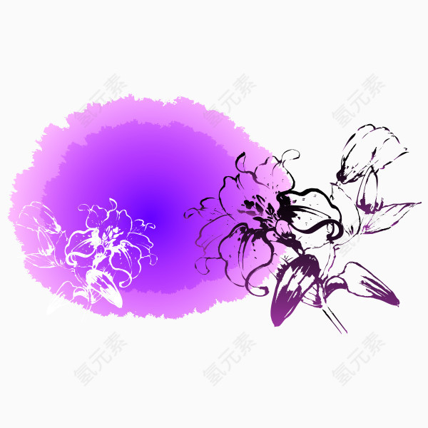 紫色花朵彩墨