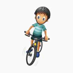 手绘卡通骑自行车男孩