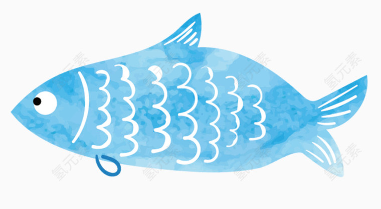 卡通手绘水彩蓝色鱼
