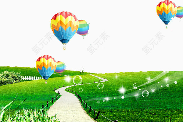 飞升的热气球风景画