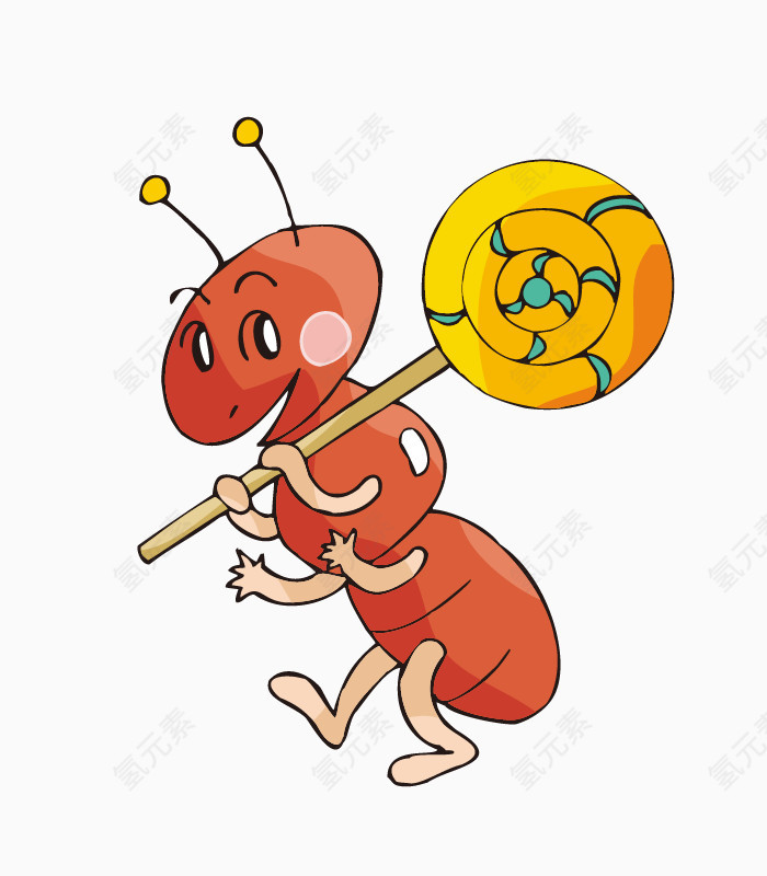 卡通手绘背着棒棒糖的小蚂蚁 