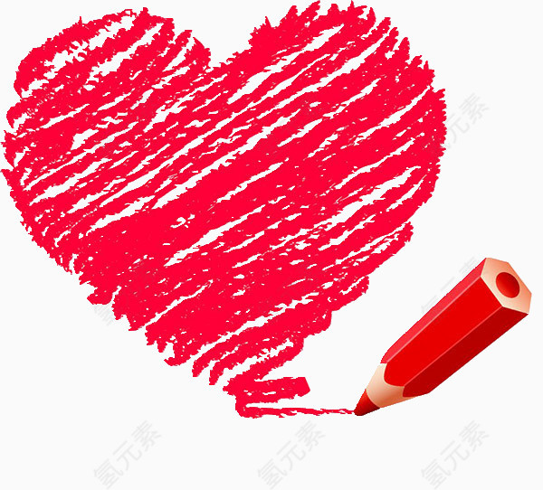 红色蜡笔涂画的心形图标