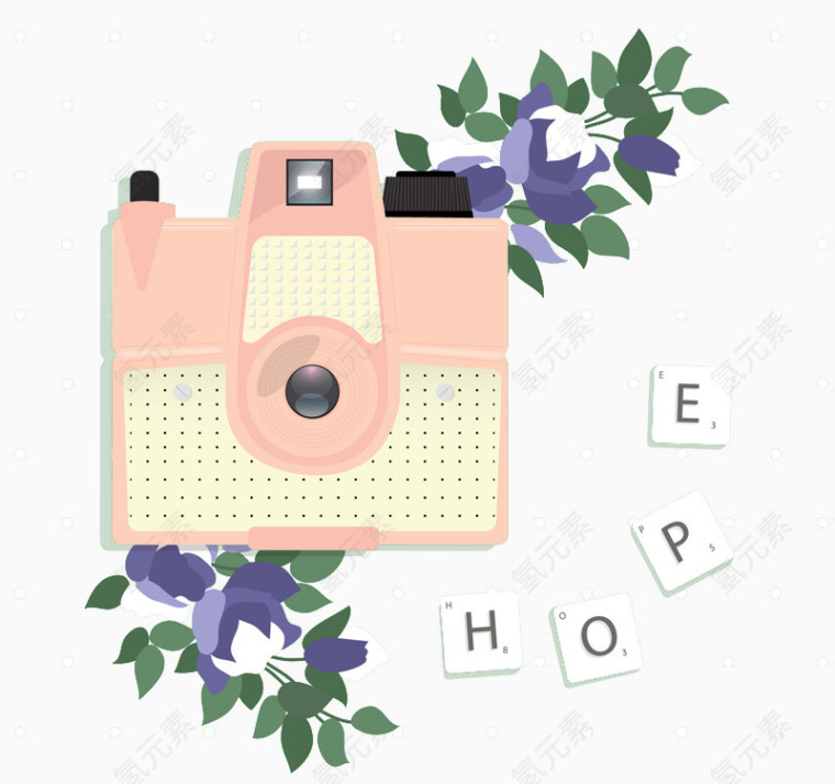 粉色相机和花卉剪贴画