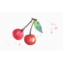 水彩红果 樱桃