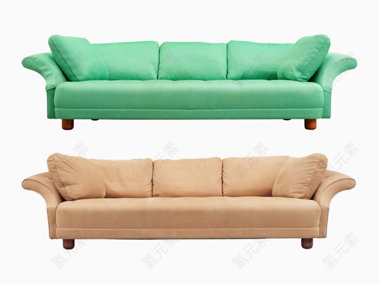 绿色驼色沙发PNG素材