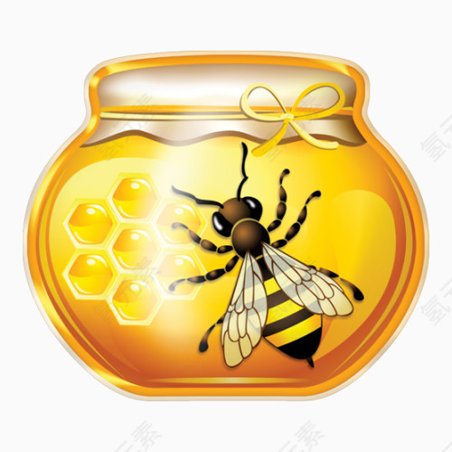 一罐蜂蜜蜜蜂卡通手绘图标元素