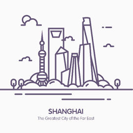 上海标志性建筑线性插图