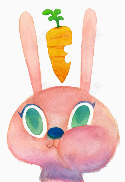 水彩兔子吃萝卜
