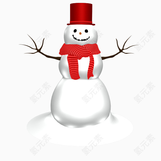 戴红帽子围巾的雪人