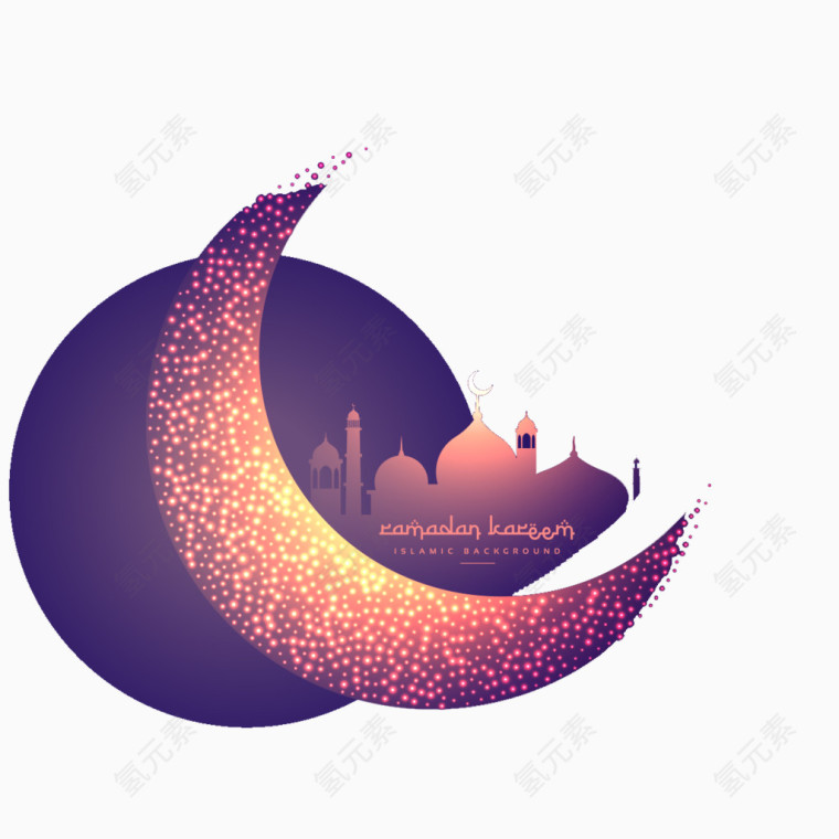 圆形创意月亮和发光的清真寺