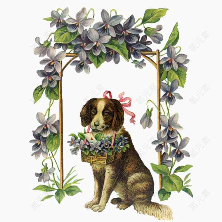 花卉植物卡通动物小狗
