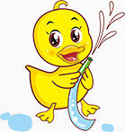 卡通的玩水的黄色鸭子