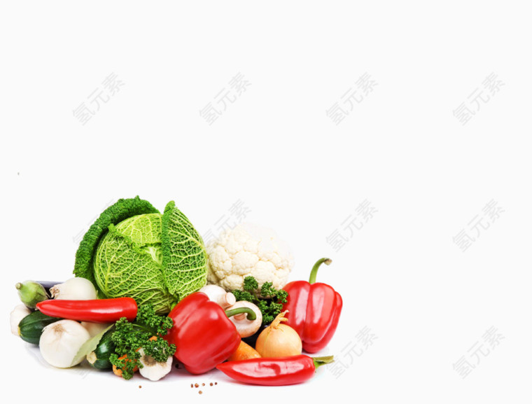 绿色新鲜蔬菜白菜红辣椒蒜PNG素材