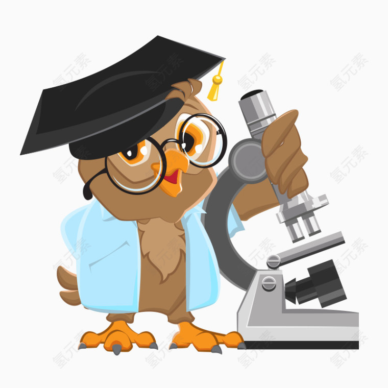  卡通猫头鹰教育显微镜矢量素材