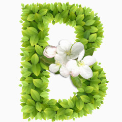 春意盎然的绿叶花卉字母B