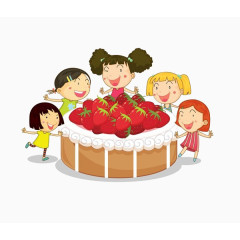 围着草莓蛋糕的女孩们