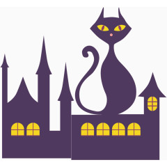 城堡猫咪简易画卡通手绘装饰元素