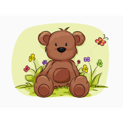 卡通坐在草丛的熊