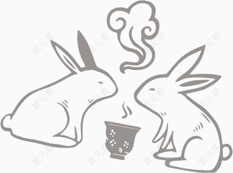 喝茶的手绘可爱兔子