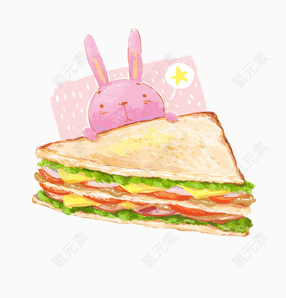 手绘三明治小兔子