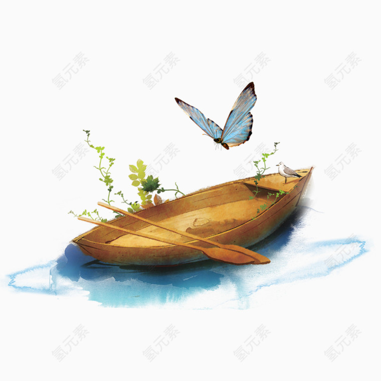 手绘小船和蝴蝶