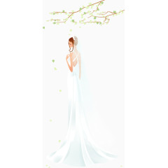洁白婚纱新娘和花枝矢量素材