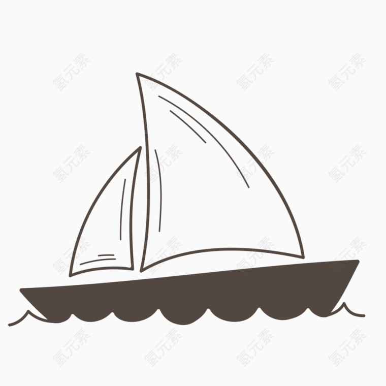 手绘线条帆船