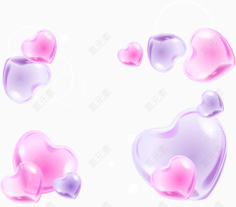 四款粉红色紫色透明的心矢量素材合集