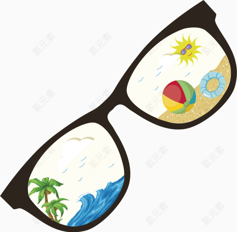夏日元素眼镜卡通手绘图标元素